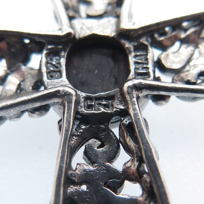 CFJ Collins Fine Jewelry Sterling Vintage Real Black Onyx Swirl Cross Pendant