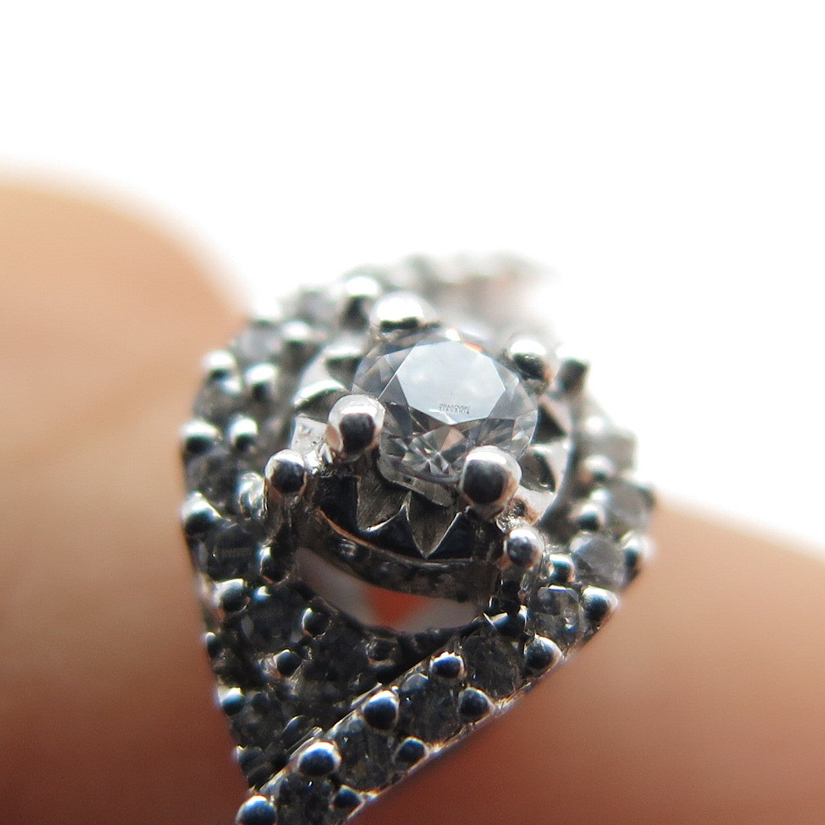 SAI 925 Sterling Silver Real Pink Topaz & Swarovski White Crystal Ring Size 7.25