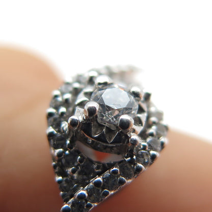 SAI 925 Sterling Silver Real Pink Topaz & Swarovski White Crystal Ring Size 7.25
