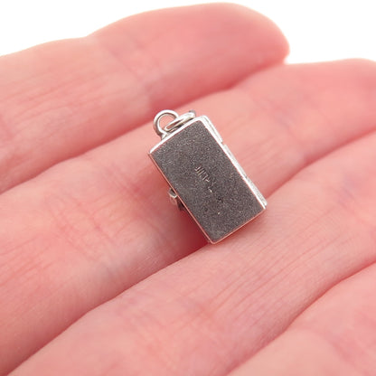 925 Sterling Silver Antique Art Deco Enamel Mystery Box 3D Mini Charm Pendant