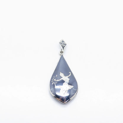 925 Sterling Silver Vintage Niello Hindu Goddess Pendant