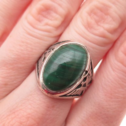 Old Pawn 925 Sterling Silver Vintage Malachite Thunderbird Tribal Ring Size 7