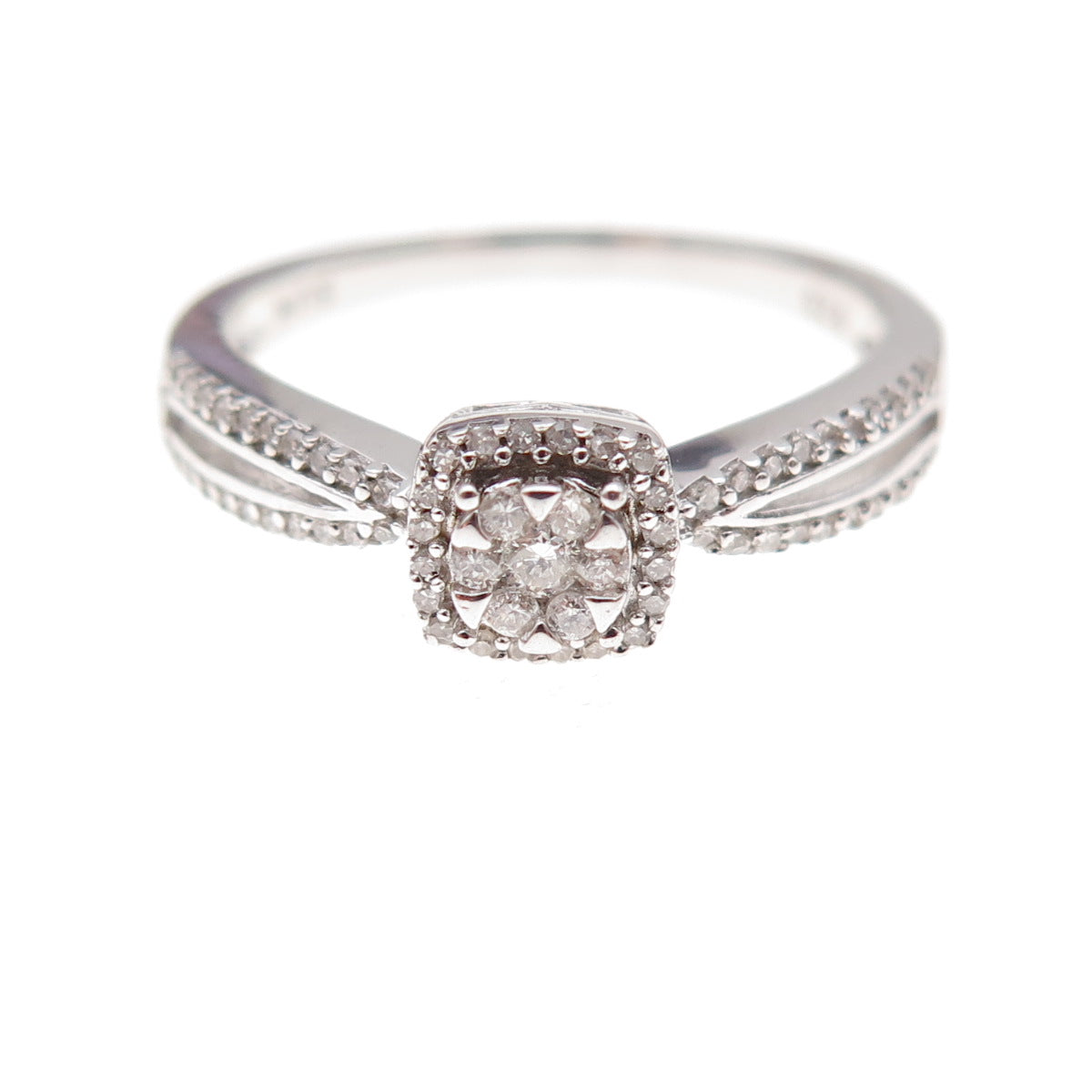 Sun 925 Sterling Silver Real Round-Cut Diamond Engagement Ring Size 7