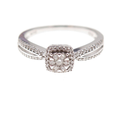 Sun 925 Sterling Silver Real Round-Cut Diamond Engagement Ring Size 7