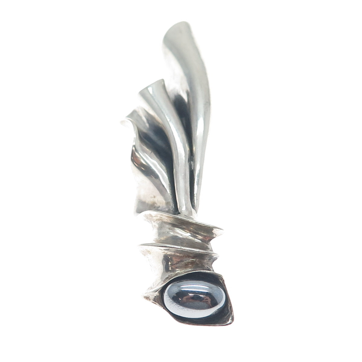 800 Silver Vintage Poland Real Hematite Modernist Oxidized Pin Brooch