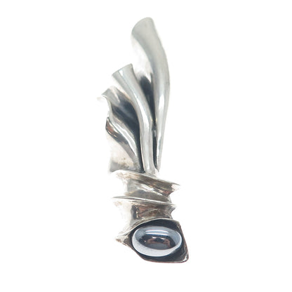 800 Silver Vintage Poland Real Hematite Modernist Oxidized Pin Brooch