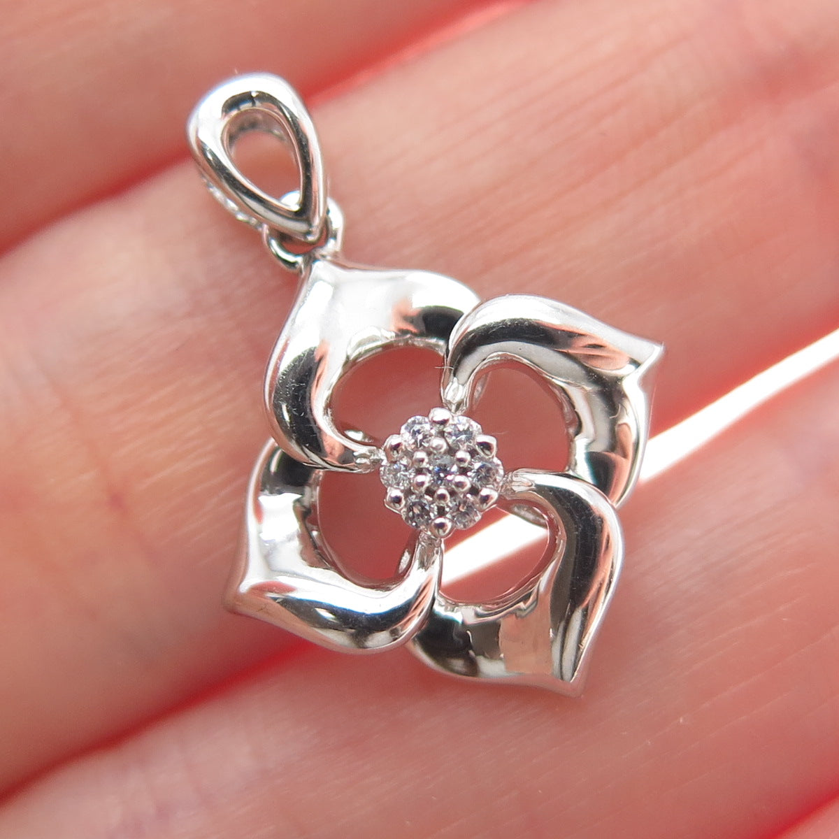 925 Sterling Silver Round-Cut C Z Flower Charm Pendant