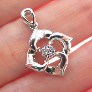 925 Sterling Silver Round-Cut C Z Flower Charm Pendant