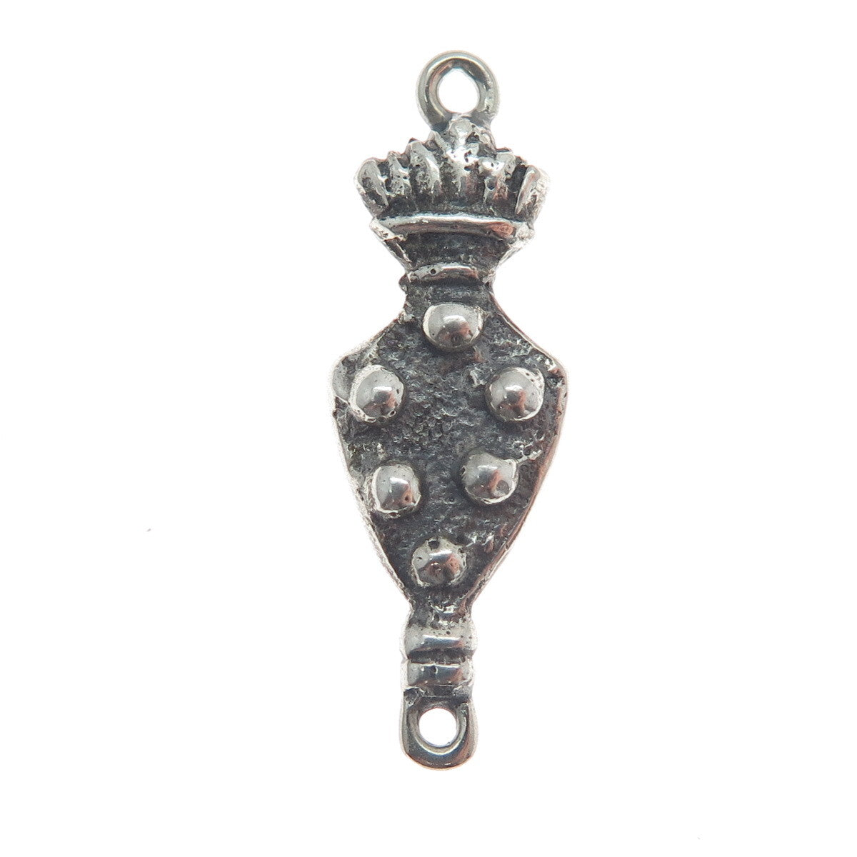800 Silver Antique Roman Crown & Fleur de Lis Symbol Oxidized Charm Pendant