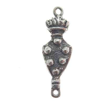 800 Silver Antique Roman Crown & Fleur de Lis Symbol Oxidized Charm Pendant