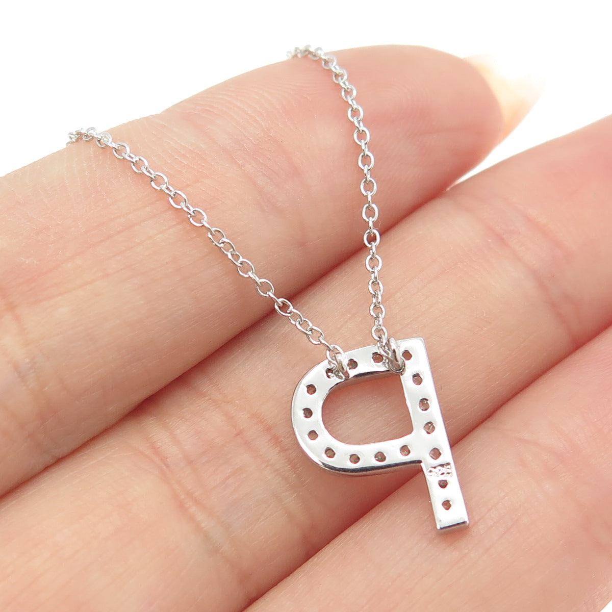 925 Sterling Silver Round-Cut C Z Letter "P" Initial Cable Chain Necklace 18-20"