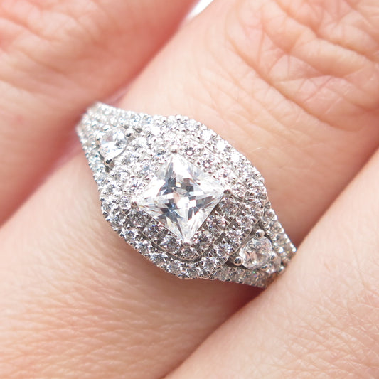 925 Sterling Silver Princess & Round-Cut C Z Engagement Ring Size 6.75