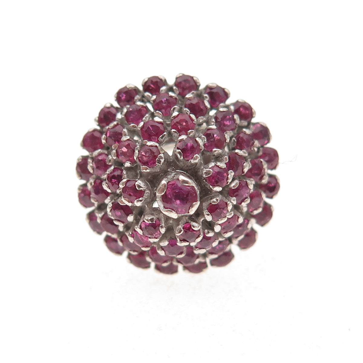 925 Sterling Silver Antique Art Deco Real Round-Cut Ruby Ring Size 5.25