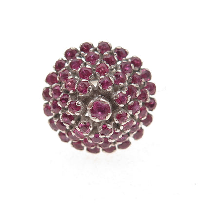 925 Sterling Silver Antique Art Deco Real Round-Cut Ruby Ring Size 5.25
