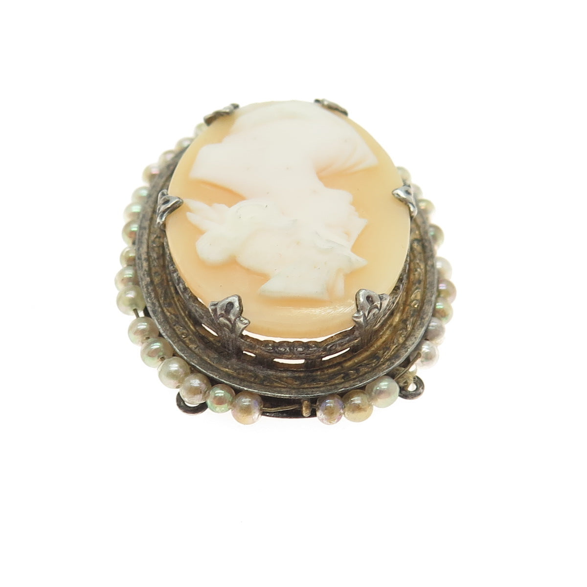 800 Silver Antique Faux Pearl Cameo Victorian Lady Centrepiece Pendant
