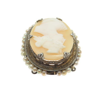 800 Silver Antique Faux Pearl Cameo Victorian Lady Centrepiece Pendant