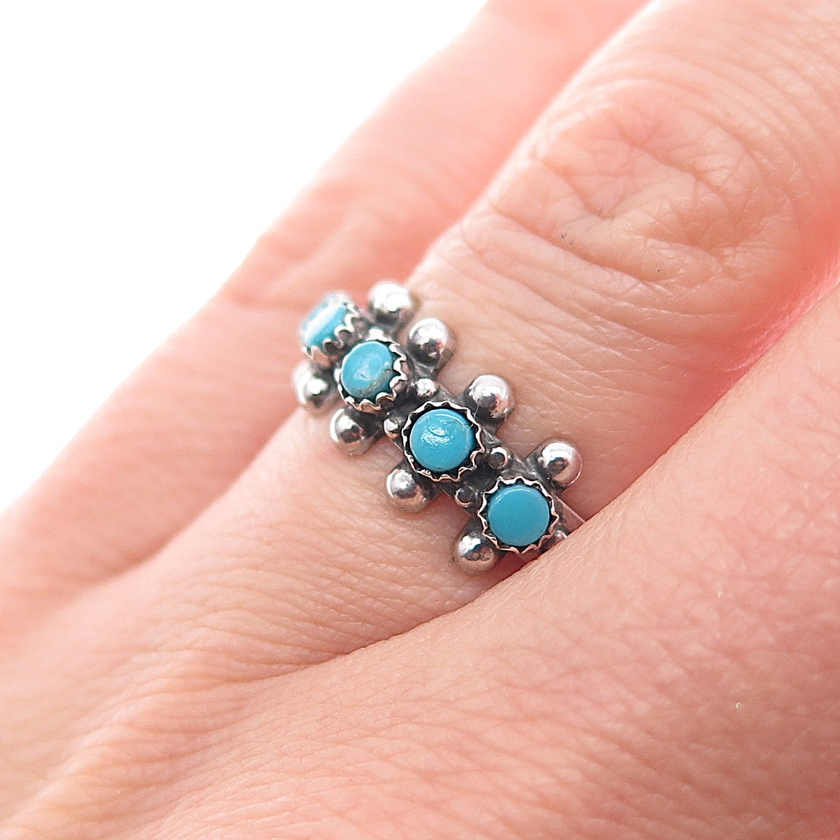 Old Pawn 925 Sterling Silver Vintage Bisbee Turquoise Snake Eye Ring Size 6.25