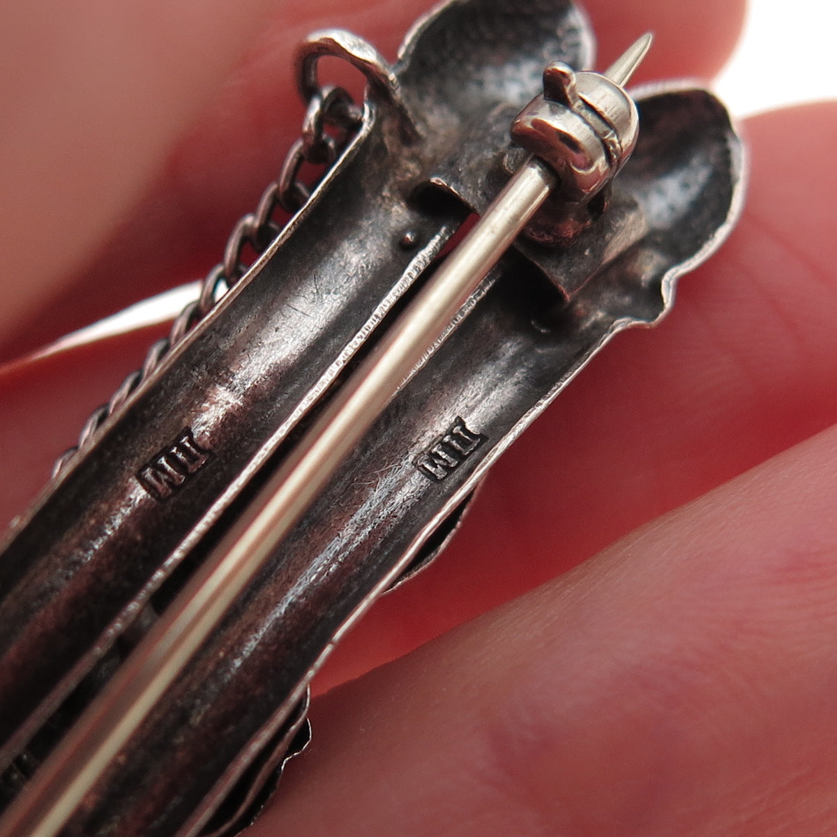 84 Silver Antique Real Red Garnet Oxidized Pin Brooch