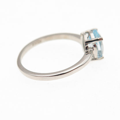 Dazzlers 925 Sterling Silver Real Oval-Cut Blue Topaz Ring Size 6