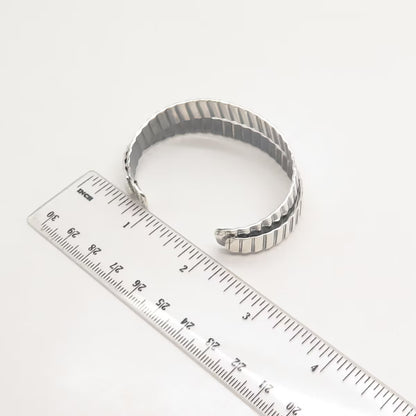 925 Sterling Silver Vintage Ribbed Adjustable Cuff Bracelet 6.25"
