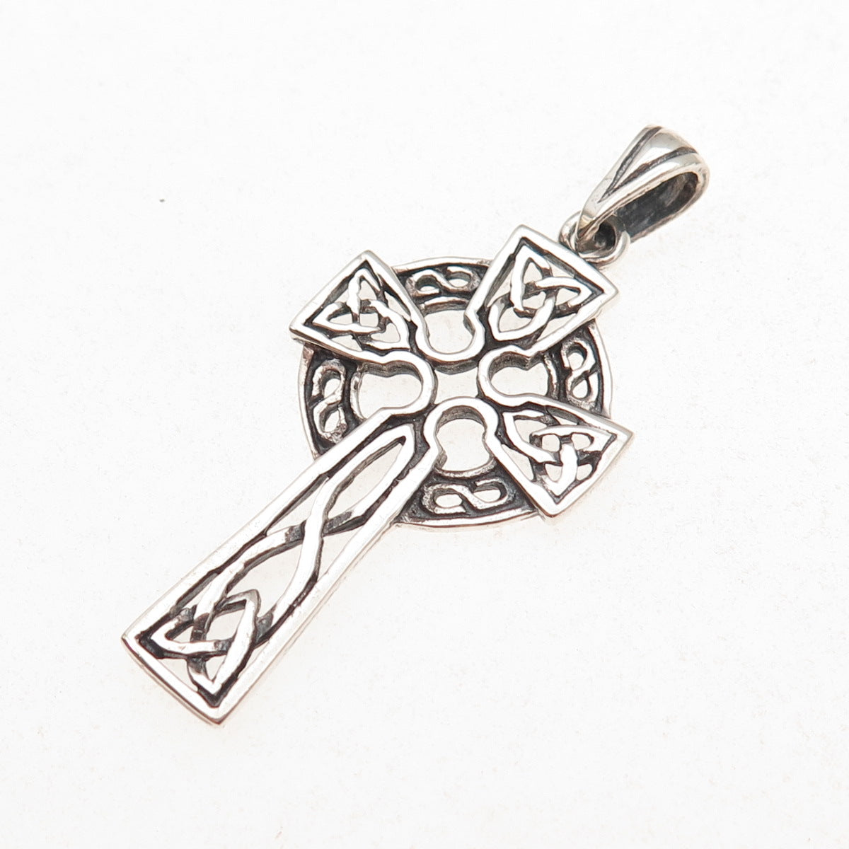 925 Sterling Silver Vintage Celtic Trinity Cross Oxidized Charm Pendant
