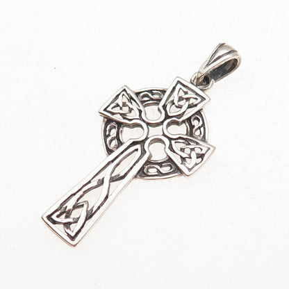 925 Sterling Silver Vintage Celtic Trinity Cross Oxidized Charm Pendant