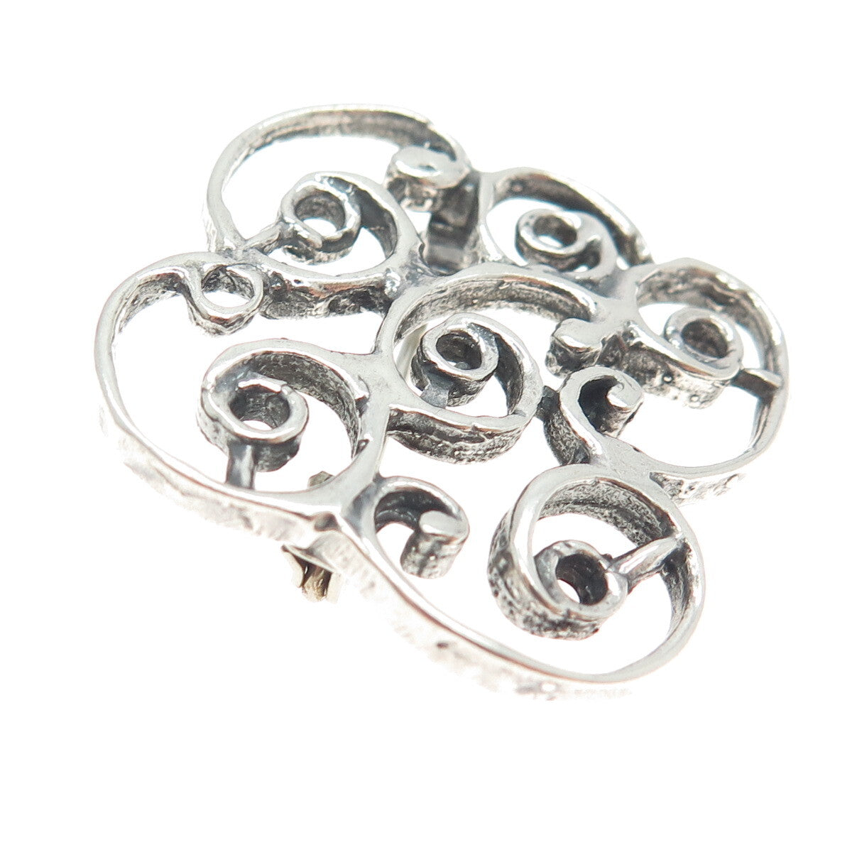 925 Sterling Silver Vintage Swirl Ornate Pin Brooch
