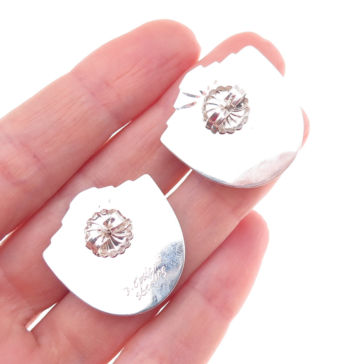 David Epstein 925 Sterling Silver Vintage Real Charoite & MOP Modernist Earrings