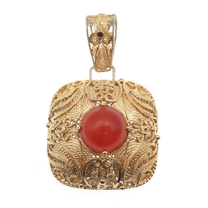 Yoel Deil Sterling Silver Gold Plated Vintage Real Carnelian Filigree Pendant