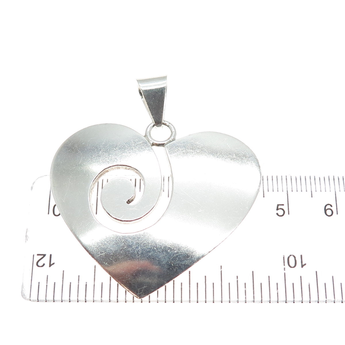 925 Sterling Silver Vintage Mexico Modernist Spiral Heart Charm Pendant