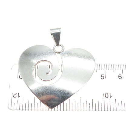 925 Sterling Silver Vintage Mexico Modernist Spiral Heart Charm Pendant