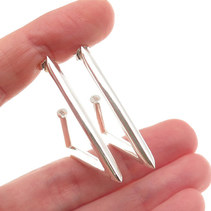 925 Sterling Silver Vintage Modernist Triangle Hoop Earrings