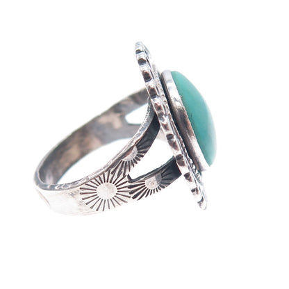 Old Pawn 925 Sterling Silver Vintage Kingman Turquoise Oxidized Ring Size 7.25