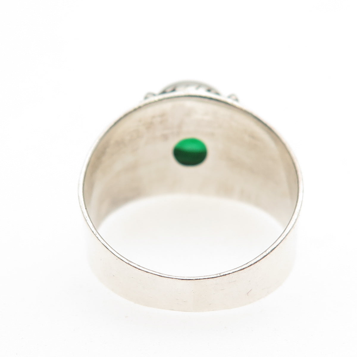 925 Sterling Silver Vintage Real Cabochon Jade Oxidized Ring Size 7.75
