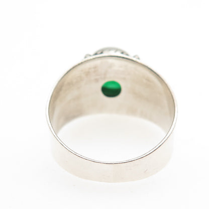 925 Sterling Silver Vintage Real Cabochon Jade Oxidized Ring Size 7.75