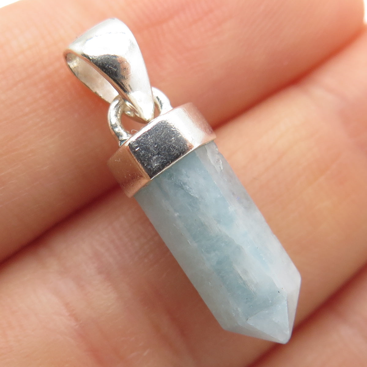 925 Sterling Silver Vintage Real Milky Aquamarine Amulet Charm Pendant