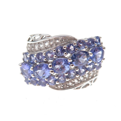 Chuck Clemency 925 Sterling Silver Real Tanzanite & White Topaz Ring Size 8.25
