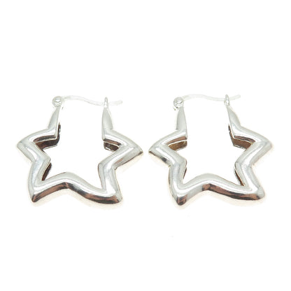 925 Sterling Silver Vintage Star Hoop Earrings