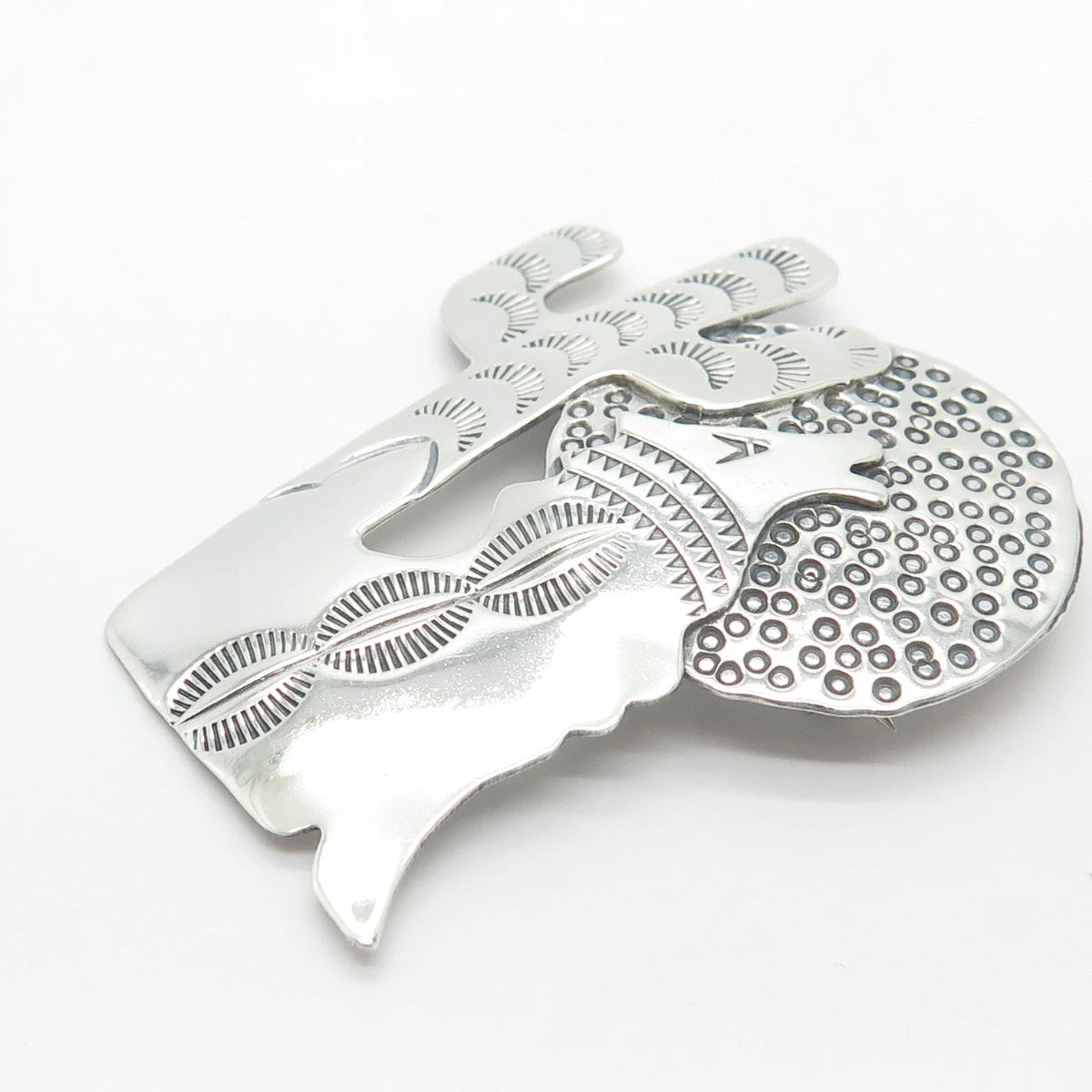 925 Sterling Silver Vintage Coyote & Cactus Pin Brooch