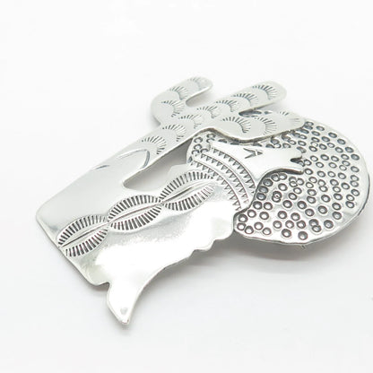 925 Sterling Silver Vintage Coyote & Cactus Pin Brooch