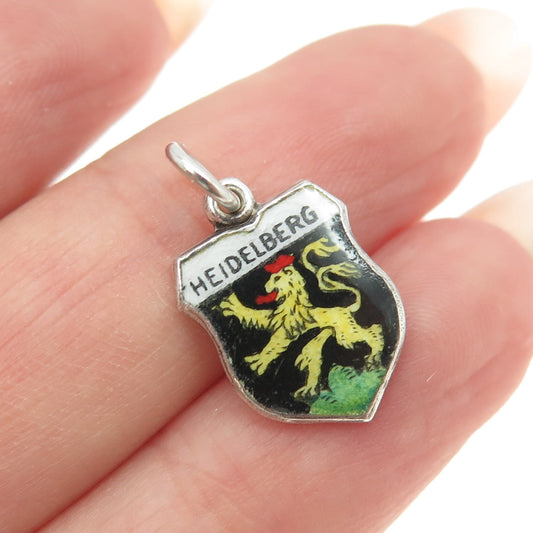 REU 800 Silver Vintage Colorful Enamel "Heidelberg" Coat of Arms Charm Pendant