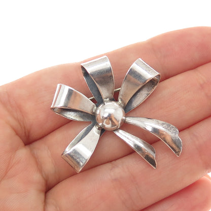 DANECRAFT 925 Sterling Silver Antique Art Deco Ribbon Bow Oxidized Pin Brooch
