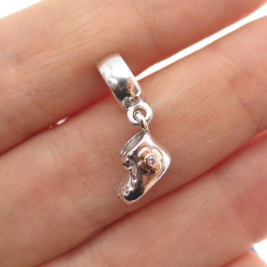PANDORA 925 Sterling Silver & Gold C Z It's a Girl Bootie Baby Shoe Dangle Charm