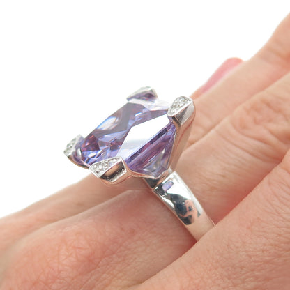 925 Sterling Silver Princess-Cut Lavender & Round-Cut White C Z Ring Size 7.25