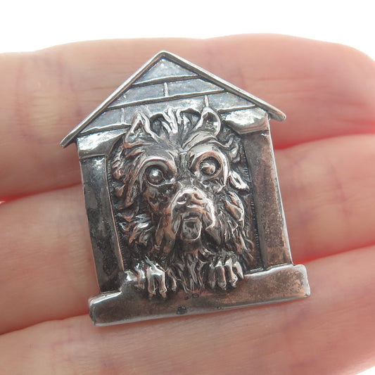 925 Sterling Silver Vintage Dog House Oxidized Pin Brooch