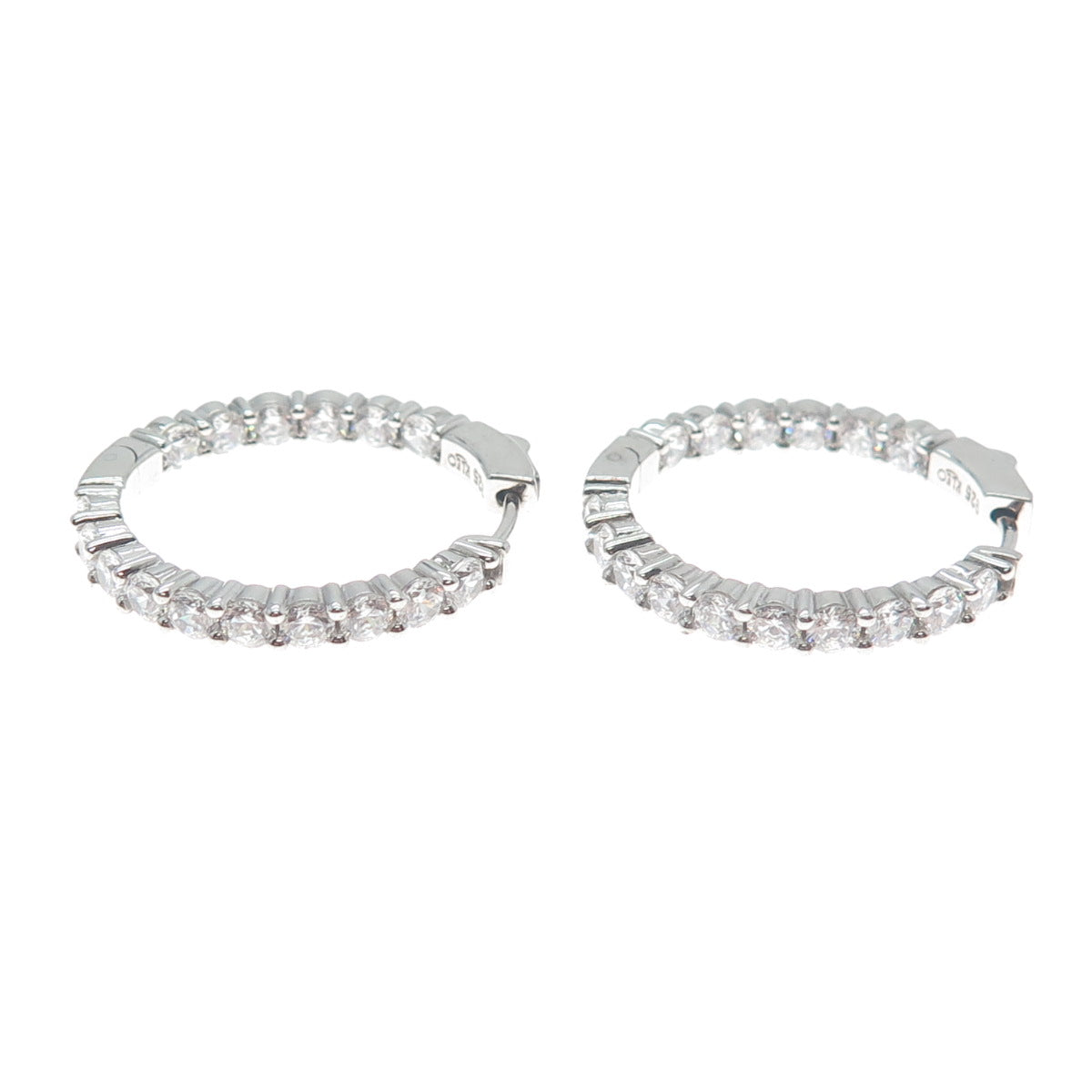 KLEO 925 Sterling Silver Round-Cut C Z In & Out Hoop Earrings