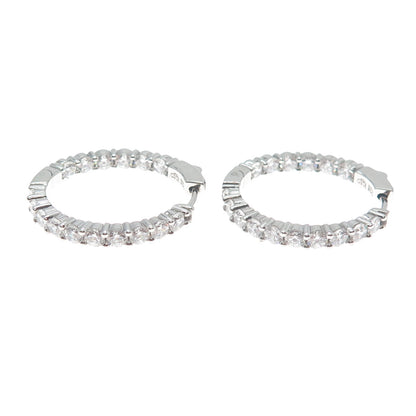 KLEO 925 Sterling Silver Round-Cut C Z In & Out Hoop Earrings