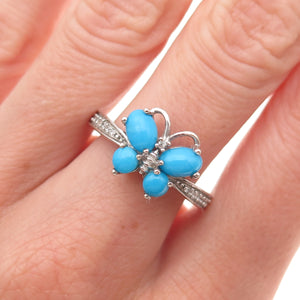 Chuck Clemency 925 Sterling Real Turquoise White Topaz Butterfly Ring Size 8.25