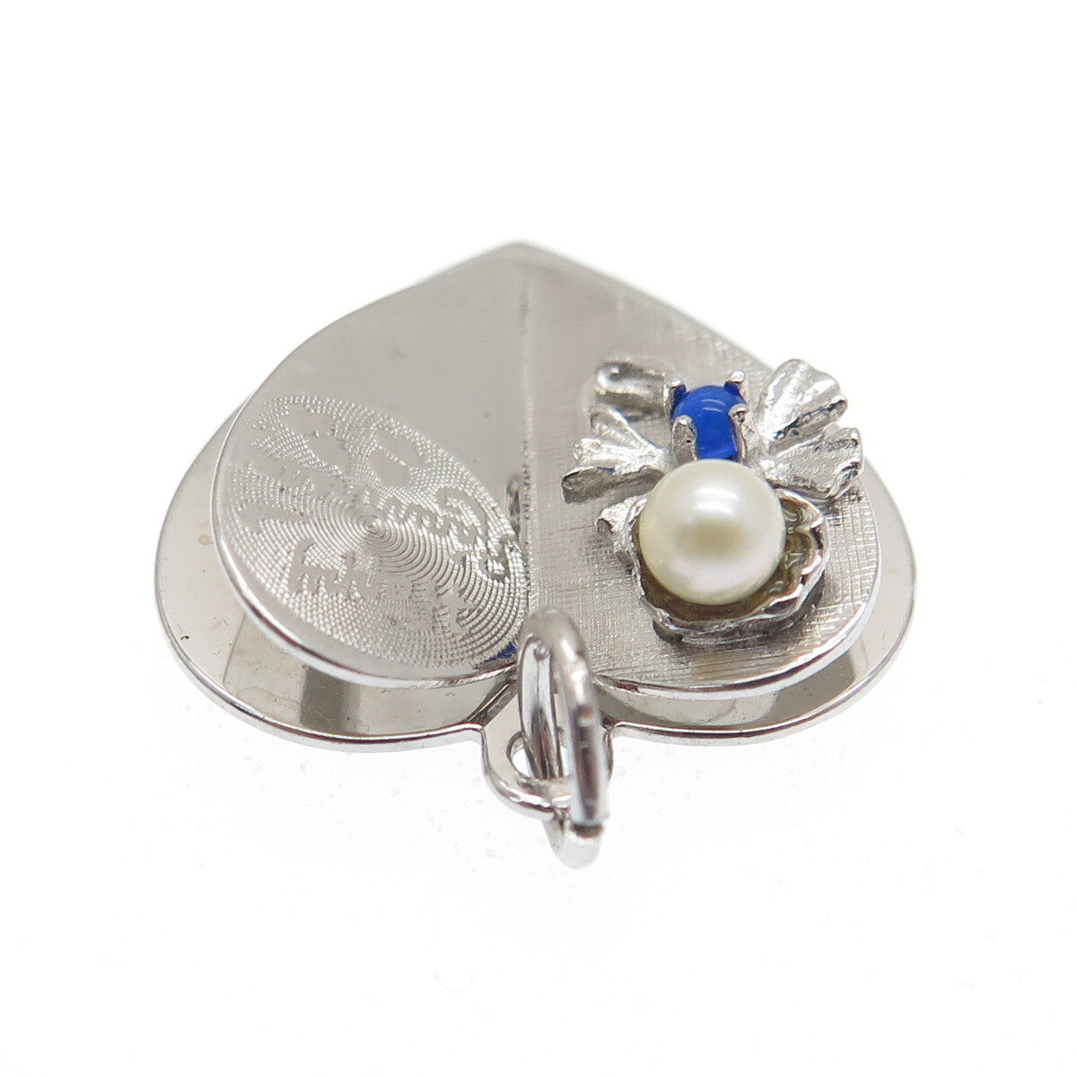 925 Sterling Vintage M&M Real Pearl Rhinestone Anniversary Heart Mini Pendant