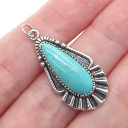 BELL TRADING POST Old Pawn 925 Sterling Vintage Lone Mountain Turquoise Pendant